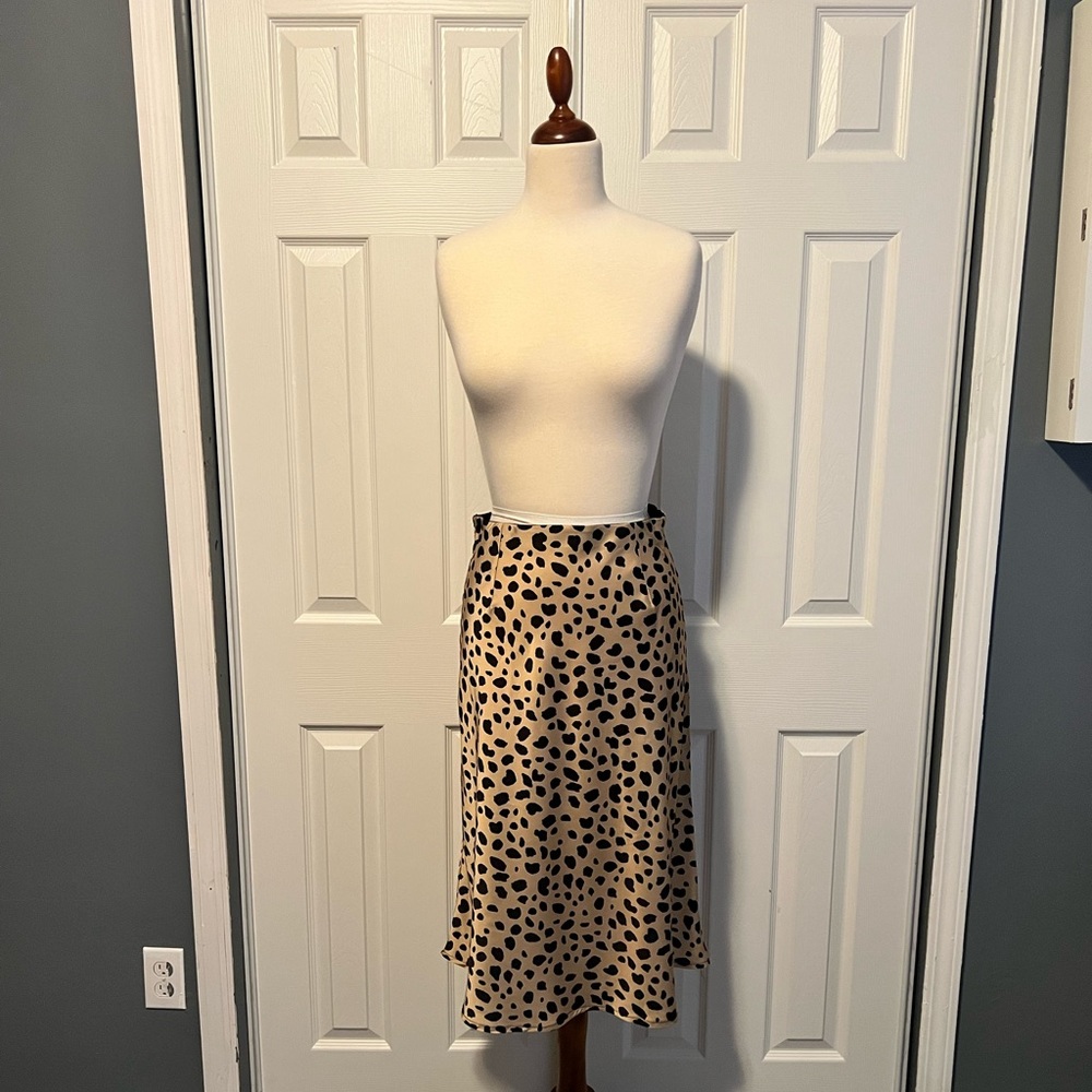 Leopard Satin Midi Skirt